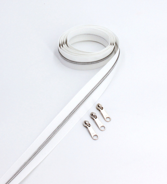 Endlosreißverschluss metallisiert schmal weiß/silber (1m)